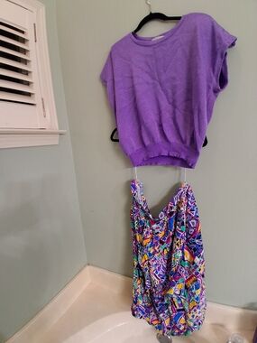 Purple Knit Top and Multicolor Maxi Dress Set - Women